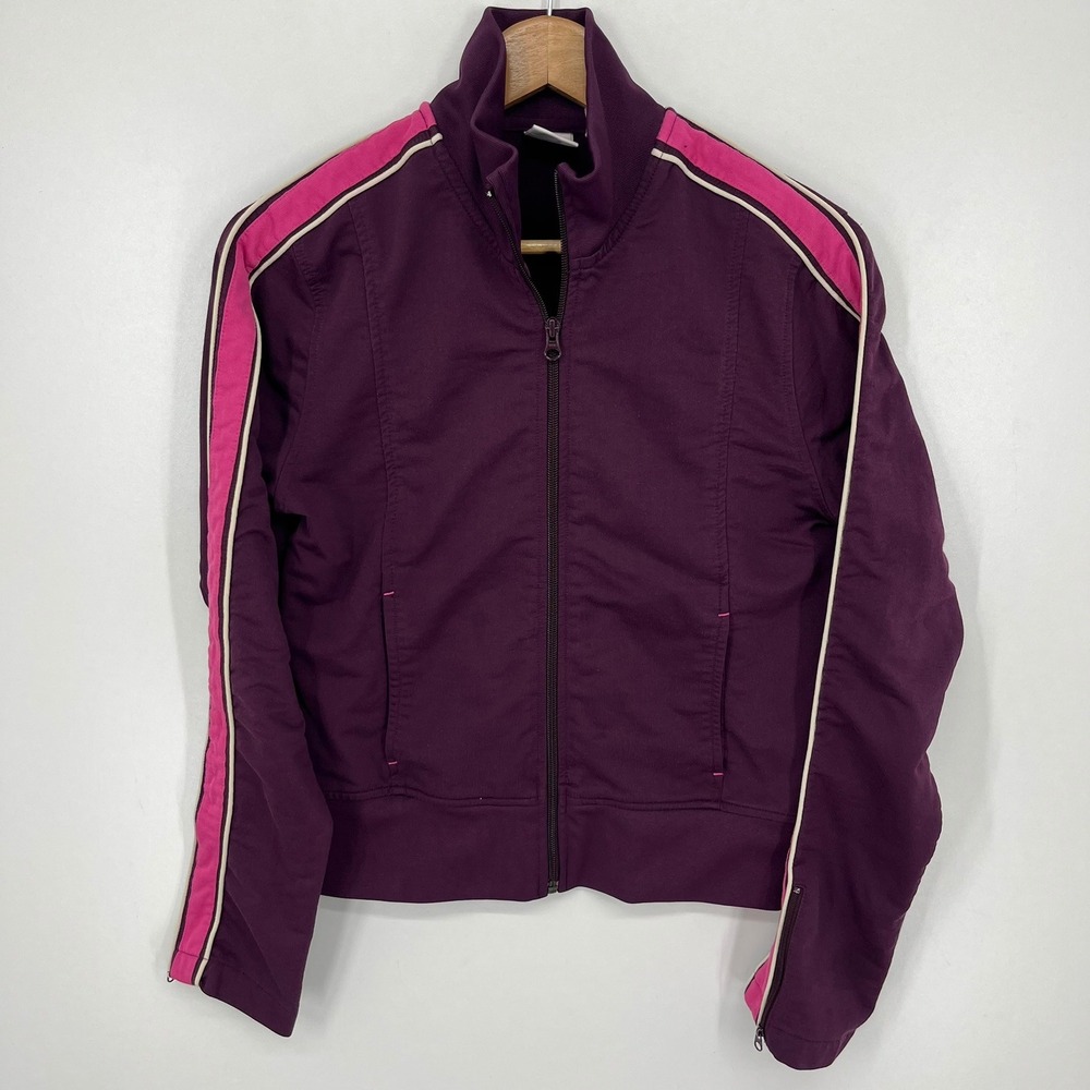 Counter Culture Womens Purple Track Jacket Pink Racing Stripes Full Zip Size M